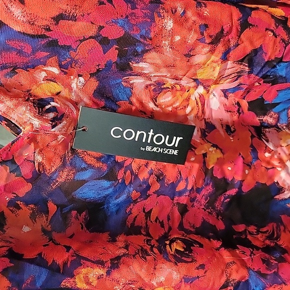 CONTOUR BY BEACH SCENE Plus Size floral cold shoulder swimsuit cover up New! - Picture 2 of 7